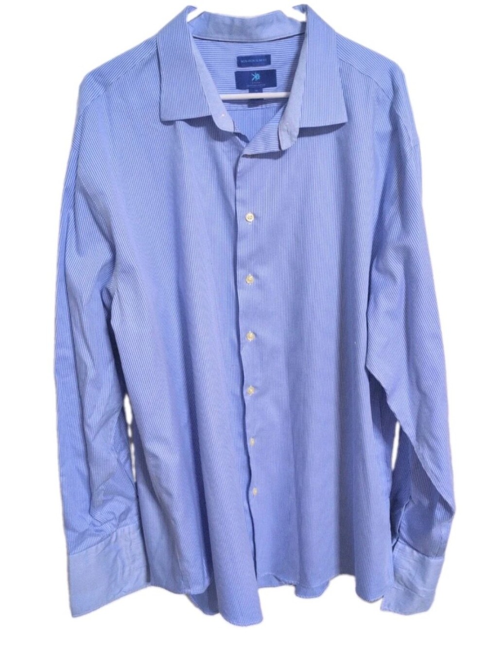 EGARA Non-Iron SLIM FIT 3XLT 19 36-37 TALL Flip Cuff Dress Shirt BLUE Pinstripe